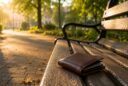 A wallet resting on a park bench in warm afternoon light, illustrating themes of trust, kindness, and human connection.