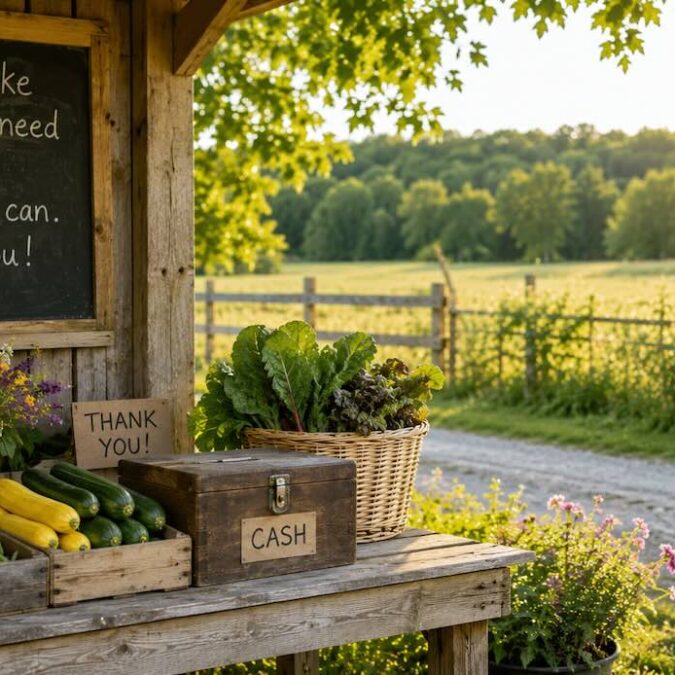 Country farm stand operating on the honor system