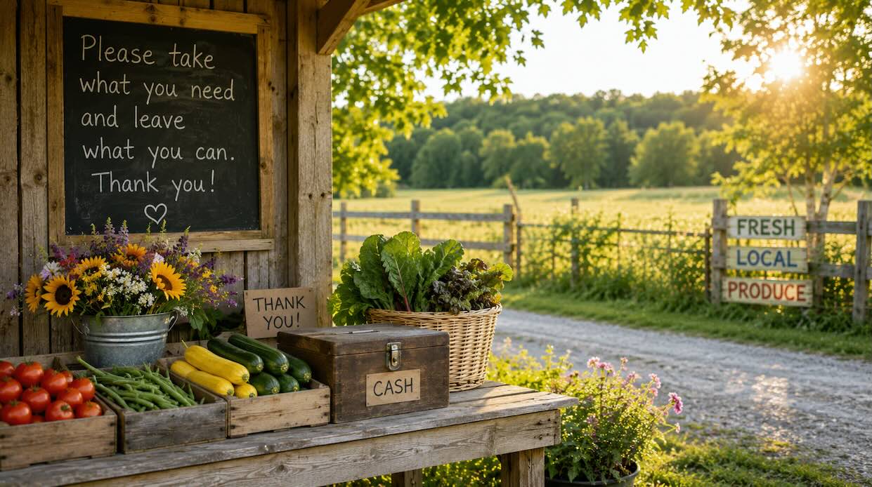 Country farm stand operating on the honor system