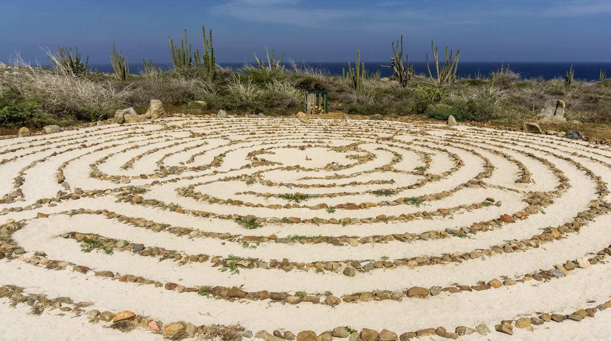 The sands of the Peace Labyrinth at the Alto Vista Chapel in Aruba.