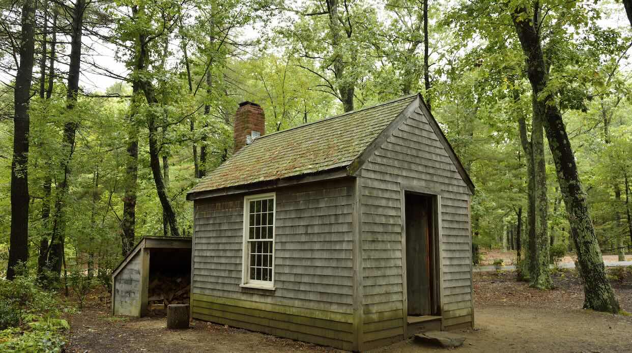 Reconstructed cabin of Henry David Thoreau in Walden Woods.